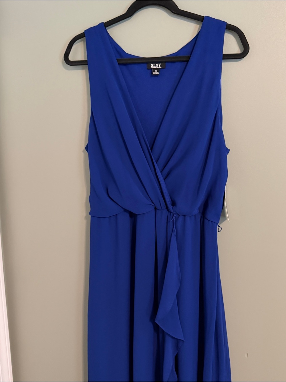 SLNY Cobalt Blue Faux-Wrap Sleeveless Maxi Dress